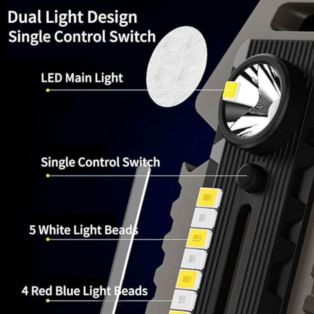 פנס LED COB כחול אדום | נטען USB-C - Image 2