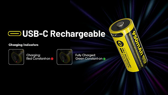 סוללת ליתיום נטענת Nitecore NL169R | USB-C 16340 950mAh - Image 3