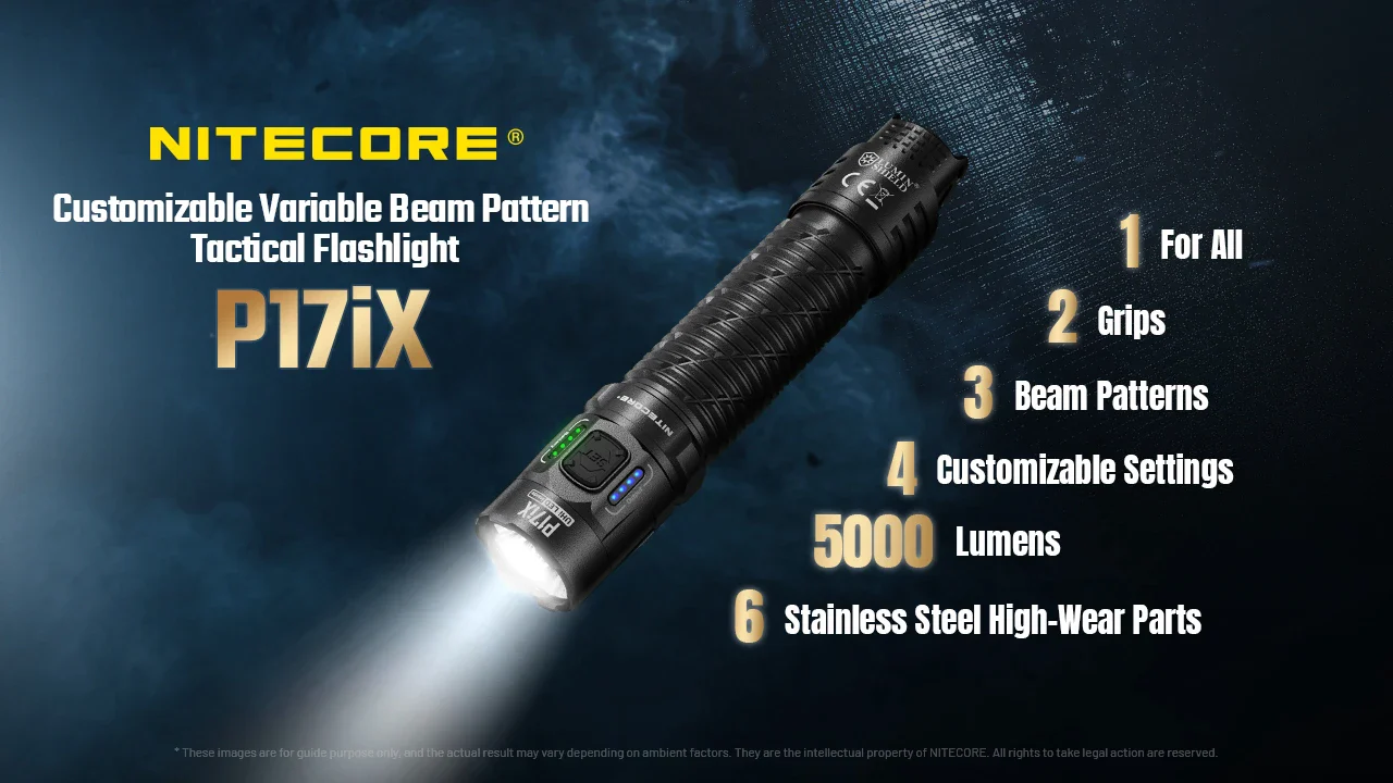 פנס טקטי 5000 לומן Nitecore P17iX | תבנית אלומת אור משתנה - Image 6