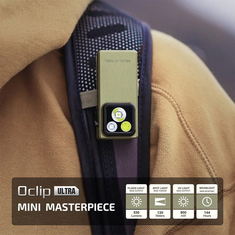 פנס קליפס עם תאורת מולטי (Flood, Spot, UV) - Oclip Ultra Olight - Image 2