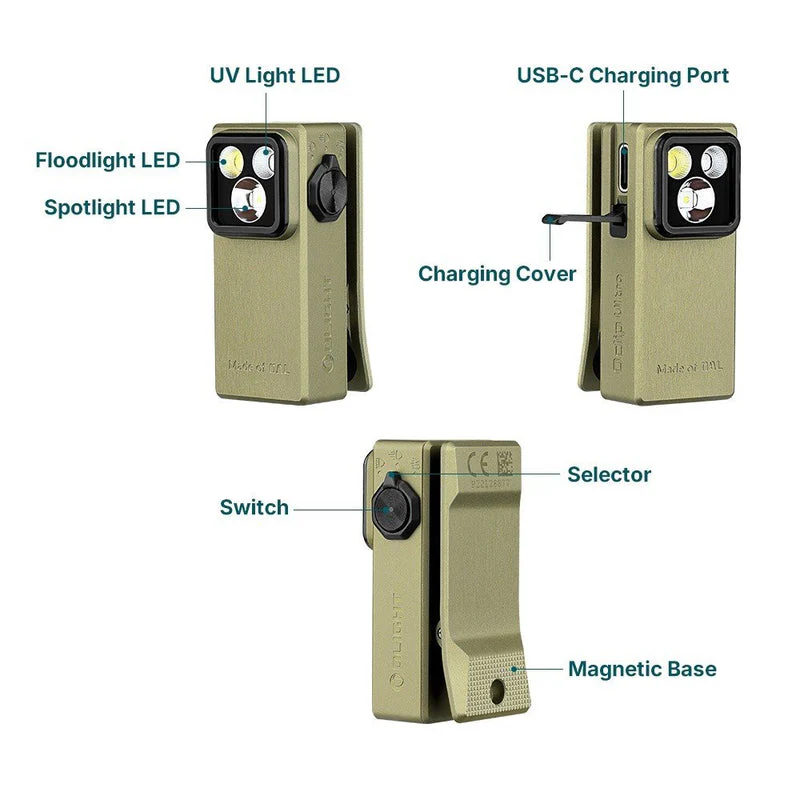 פנס קליפס עם תאורת מולטי (Flood, Spot, UV) - Oclip Ultra Olight - Image 5